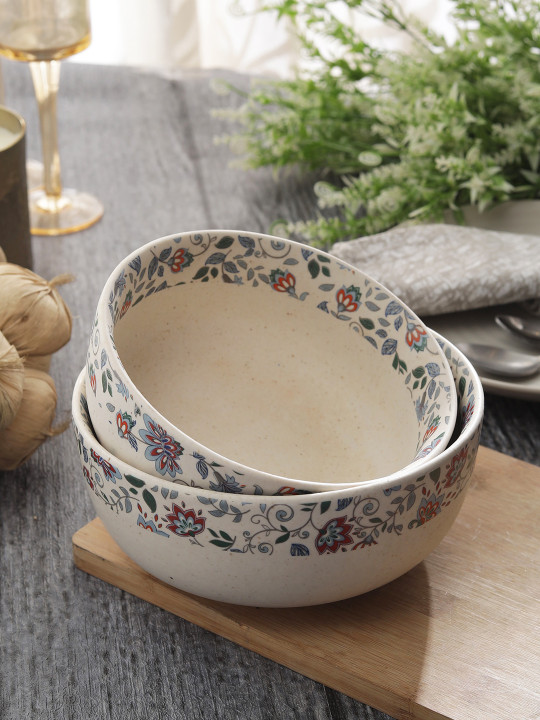 MIAH Decor Set of 2 Cream-Coloured Printed Serving Bowl