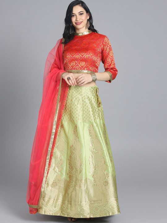 Green & Red Embroidered Made to Measure Lehenga & Blouse with Dupatta