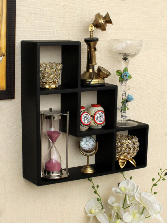 Home Sparkle Black MDF Basic L-Shaped Wall Shelf