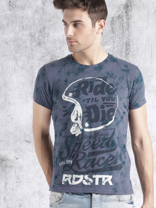 Men Blue Printed Round Neck T-shirt S