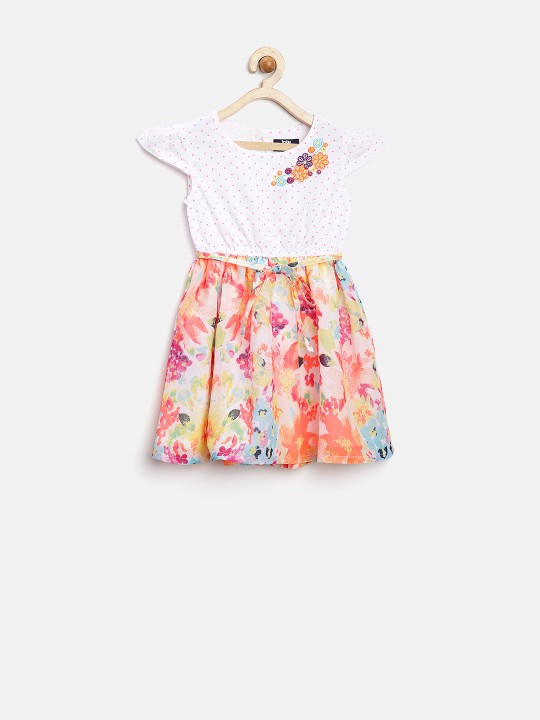 Girls White Printed Fit & Flare Dress 2Y -  1199