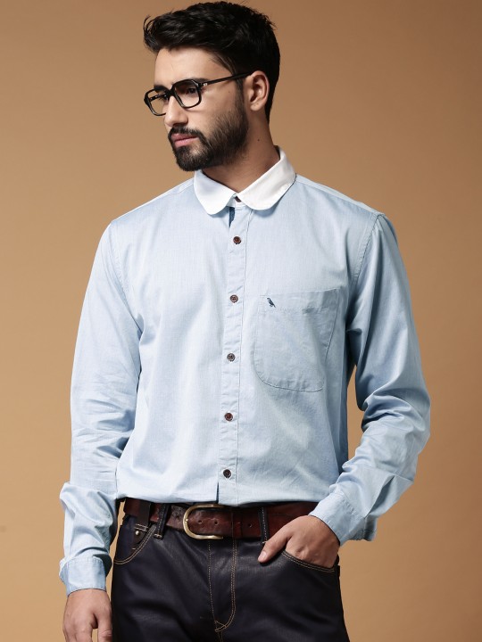Mr. Bowerbird Blue Premium Twill Round Banker Collar Shirt 38