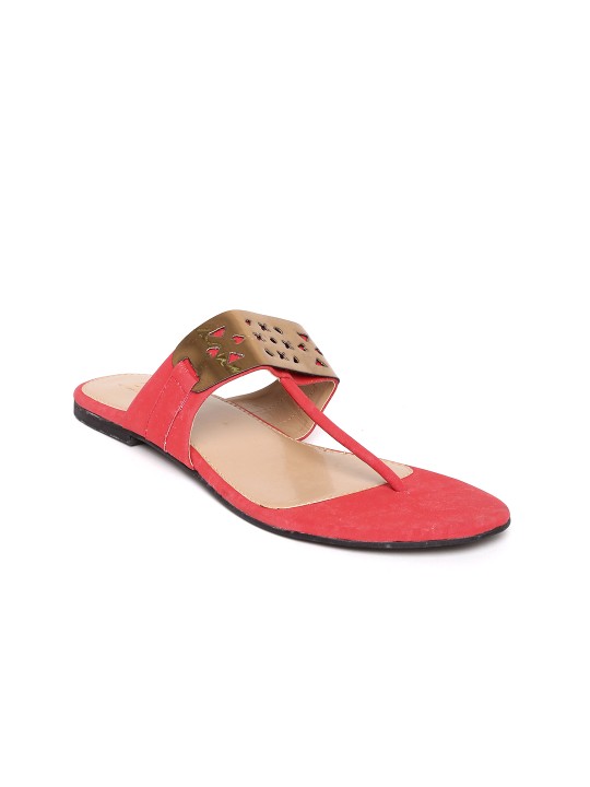 Women Gold-Toned & Red Flats 36