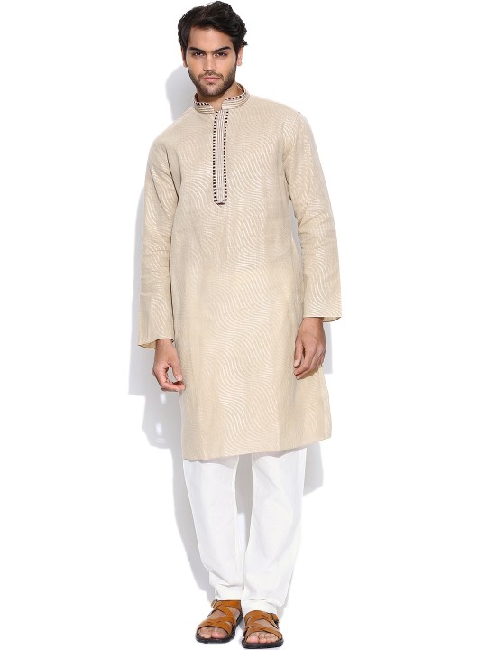 Beige & White Kurta Pyjama S