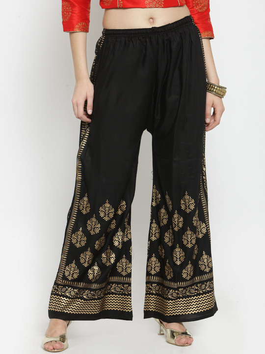 Clora Creation Women Black Straight Printed Palazzos