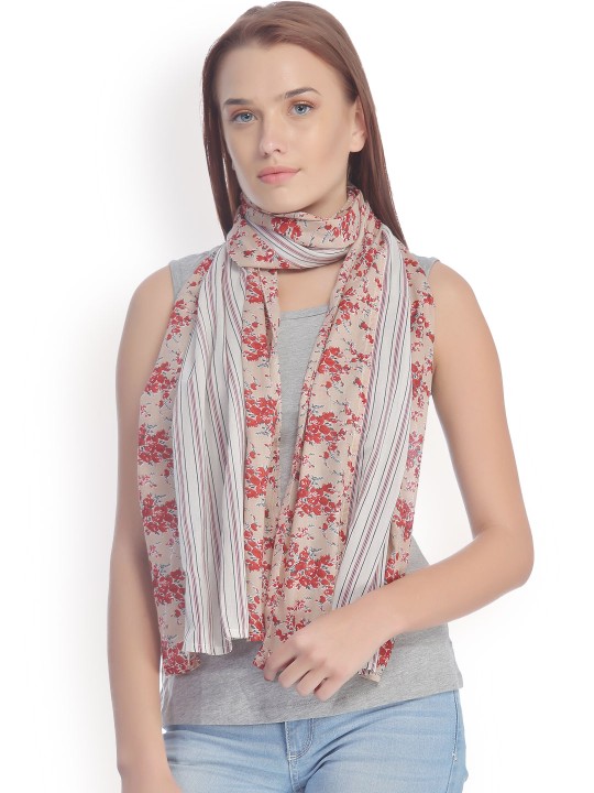 Beige & Red Printed Stole