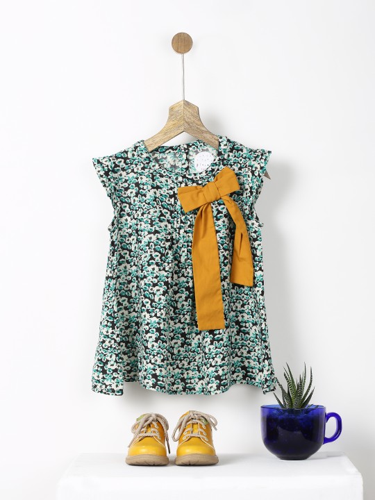 Girls Green & Black Floral Print Tunic 2-3Y