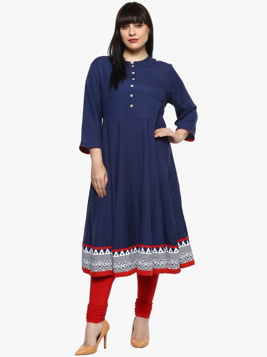 Women Navy Blue Solid A-Line Kurta S