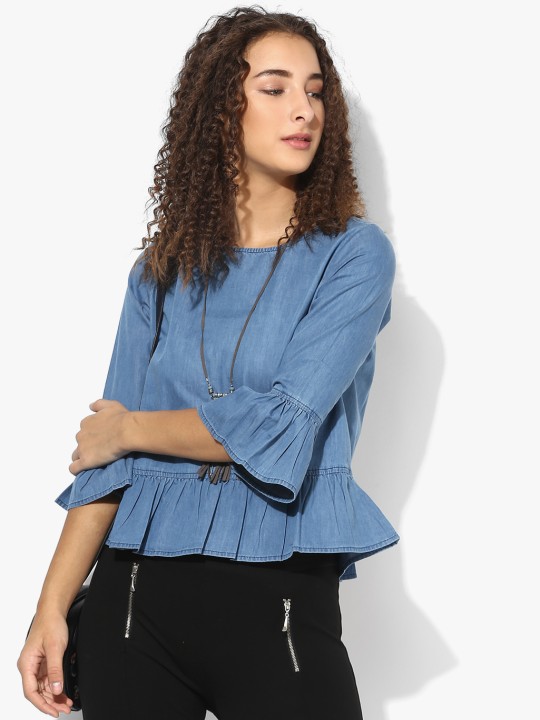 Blue Solid Blouse S