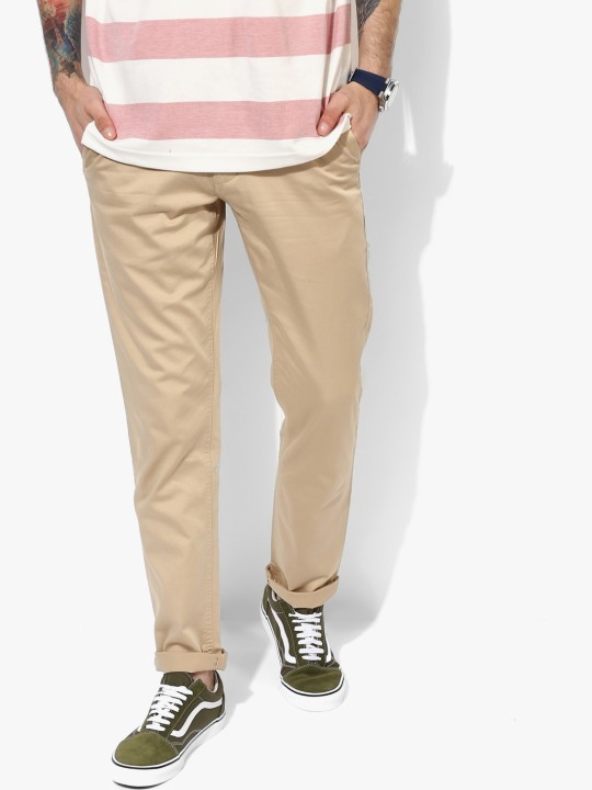 Beige Solid Regular Fit Chinos 30