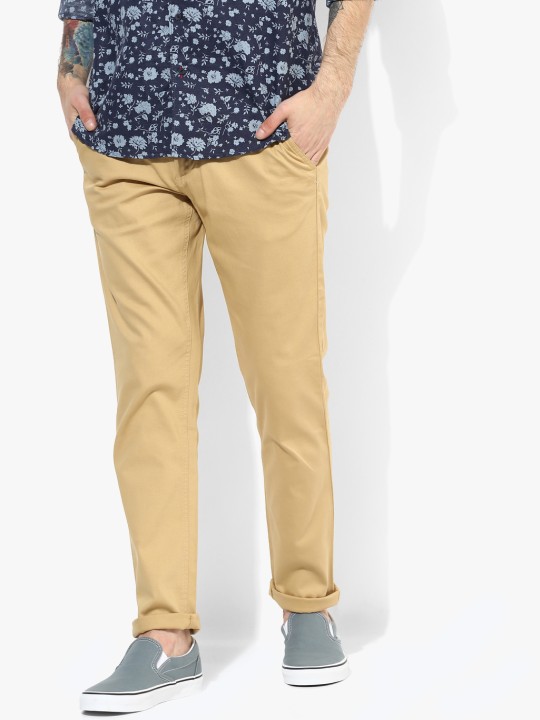Beige Solid Regular Fit Chinos 30