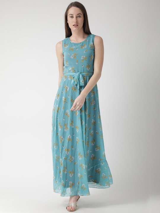 Women Teal Printed Maxi Dress S