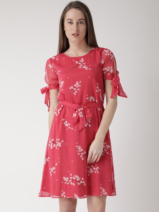 Women Red Printed Fit and Flare Dress S