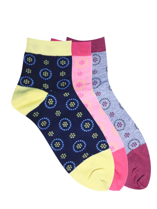 Women Pack of 3 Muticoloured Assorted Ankle-Length Socks
