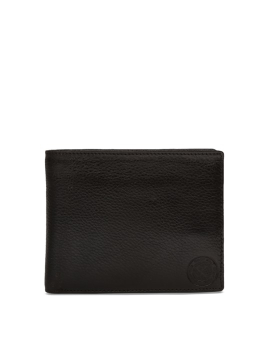 Men Brown Genuine Leather Solid Two Fold Wallet