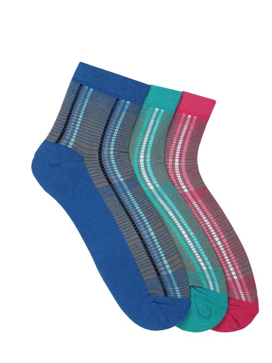 Women Pack of 3 Muticoloured Striped Ankle-Length Socks