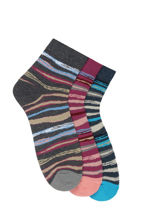 Women Pack of 3 Muticoloured Striped Ankle-Length Socks