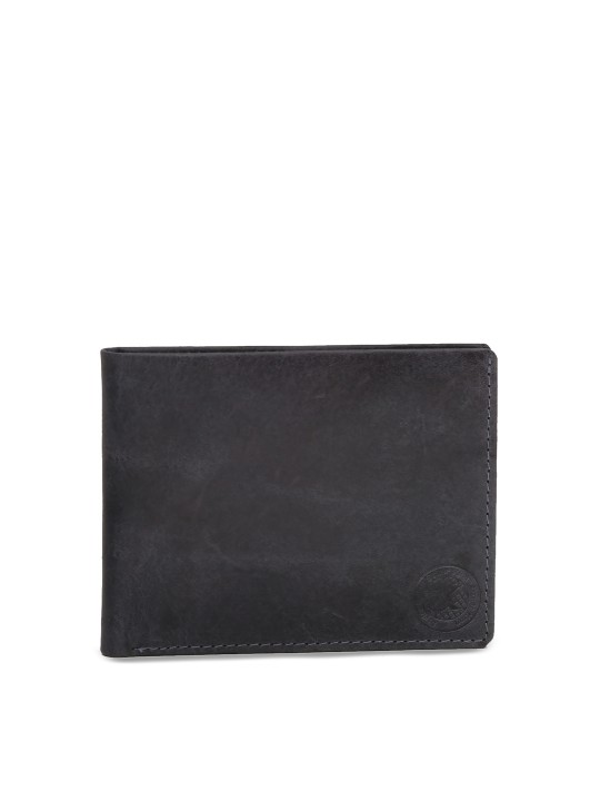 Men Charcoal Genuine Leather Solid Two Fold Wallet