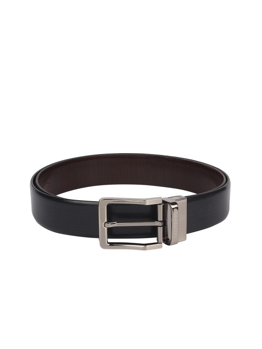 Men Black & Brown Solid Reversible Genuine Leather Belt 34