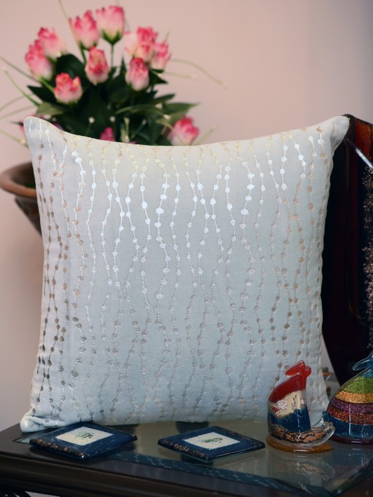 Blue Striped Velvet Square Cushion Cover