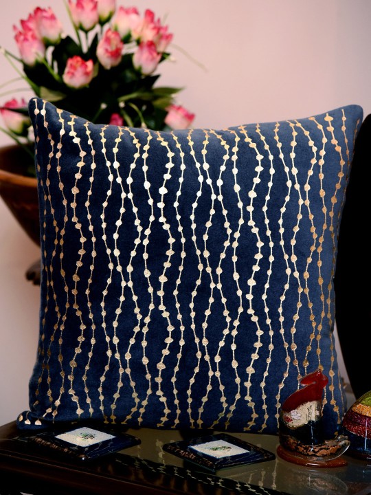 Navy Blue Set of Single Striped Square Cushion Covers