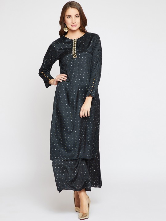 Women Black Printed Kurta with Palazzos S