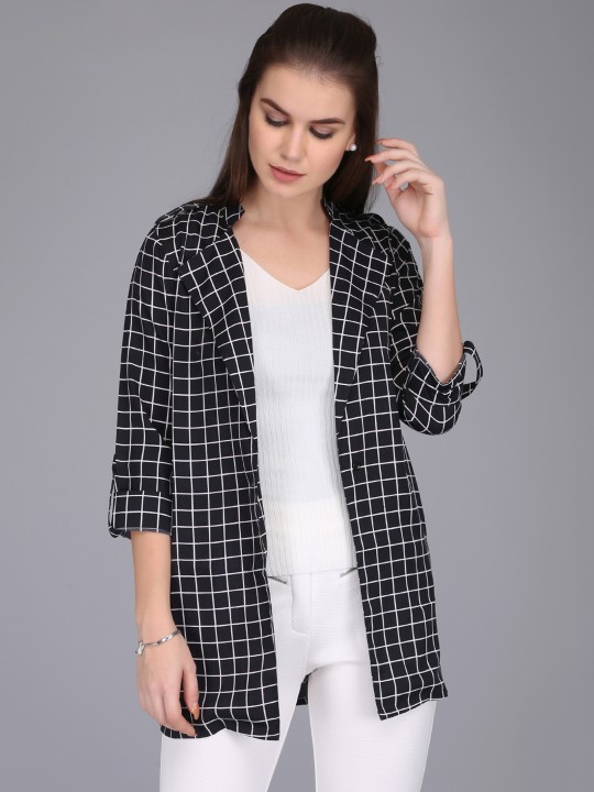 Black & White Checked Open Front Shrug XS