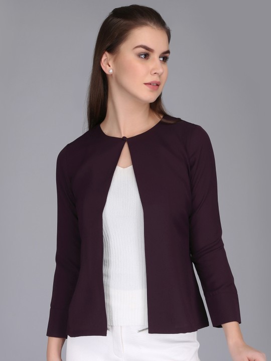 Women Purple Solid Open Front Shrug XS