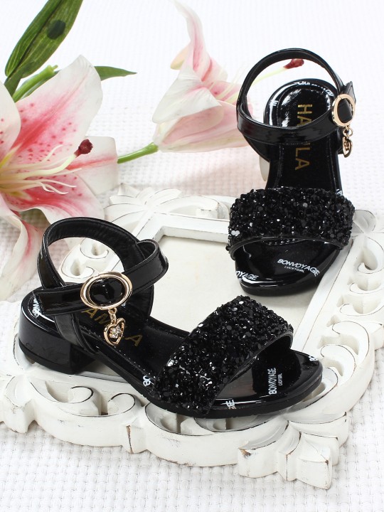 Girls Black Solid Sandals 27