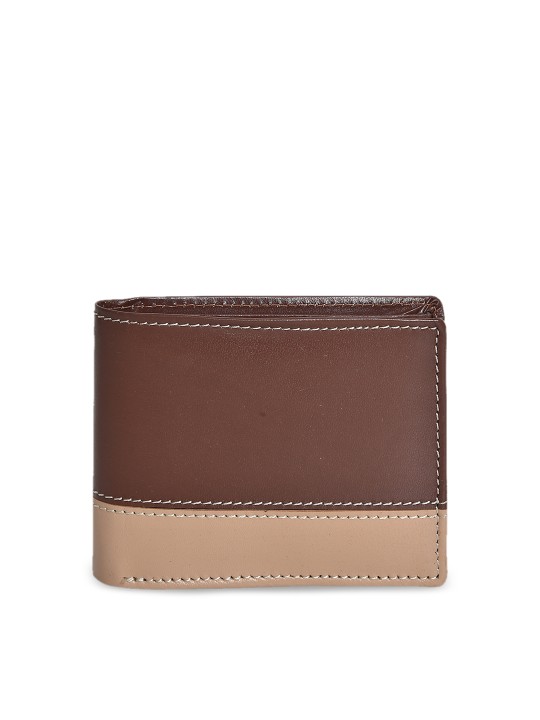 Men Brown & Beige Colourblocked Two Fold Genuine Leather Wallet