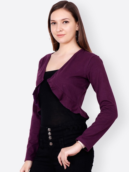 Women Purple Solid Cropped Shrug S
