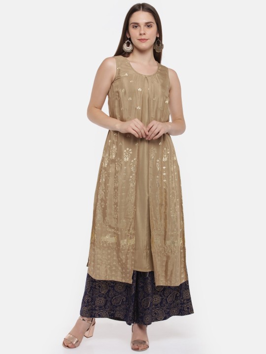 Women Beige Printed A-Line Kurta S