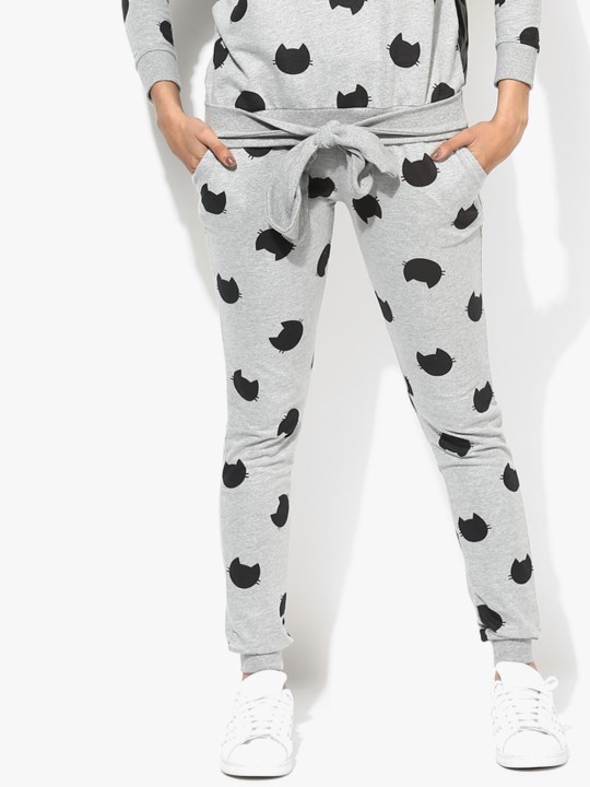 Grey Melange Printed Trackpants XS