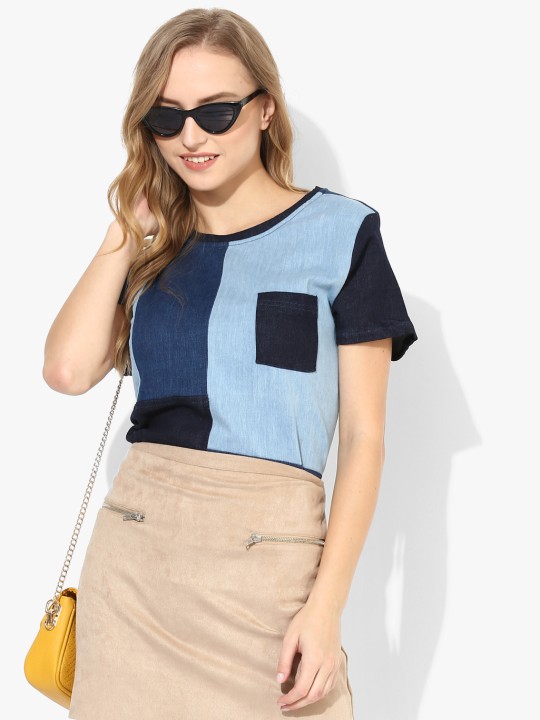 Blue Solid Blouse XS