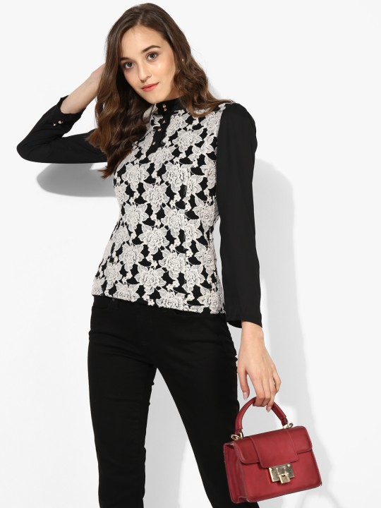 Black Self Design Blouse S