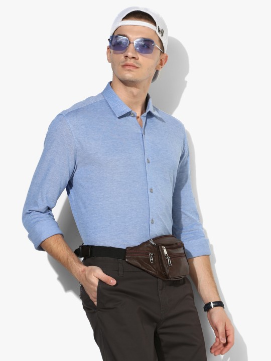 Blue Self Design Slim Fit Casual Shirt 39