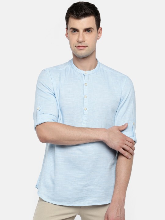 Men Blue Solid Straight Kurta L