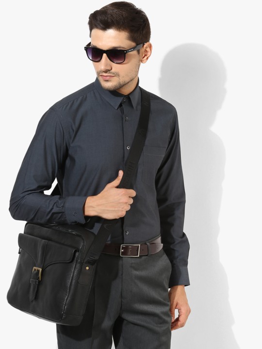 Charcoal Self Design Slim Fit Formal Shirt 38