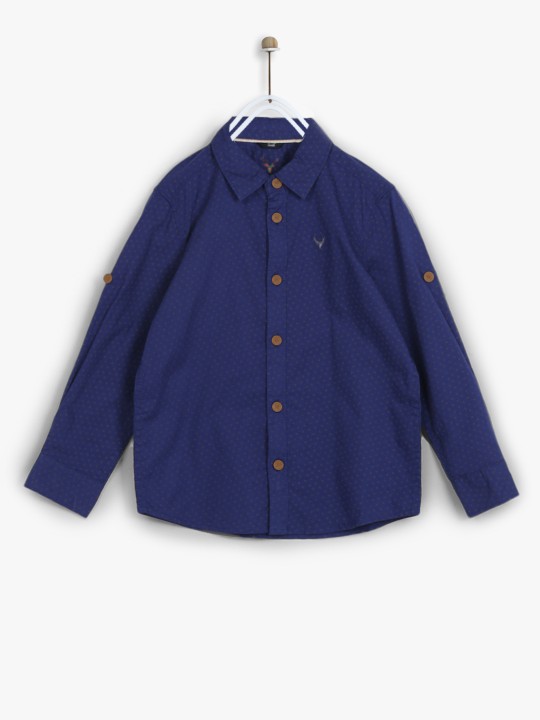 Navy Blue Printed Slim Fit Casual Shirt 2-3Y