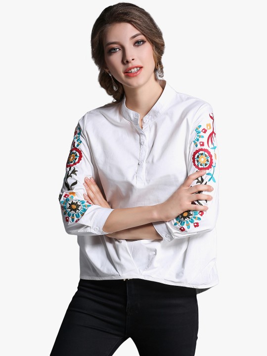 White Self Design Blouse S