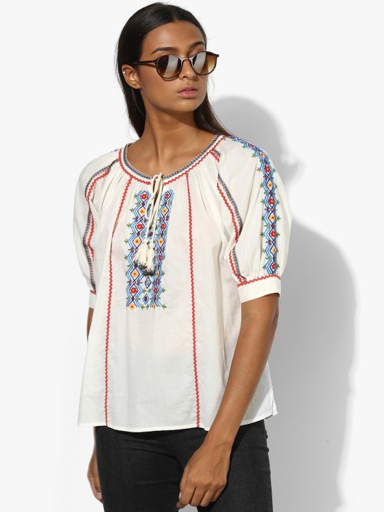 Cream Embroidered Blouse S