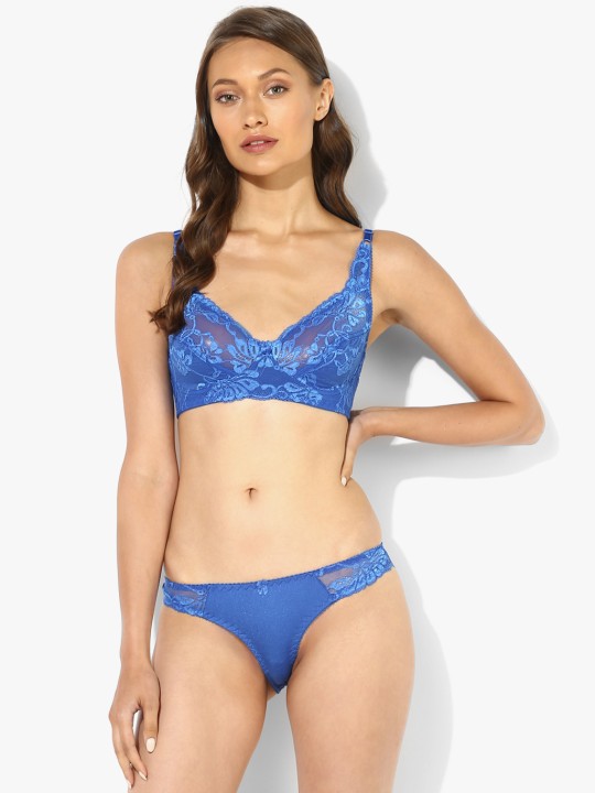 Blue Self Design Lingerie Set 32C