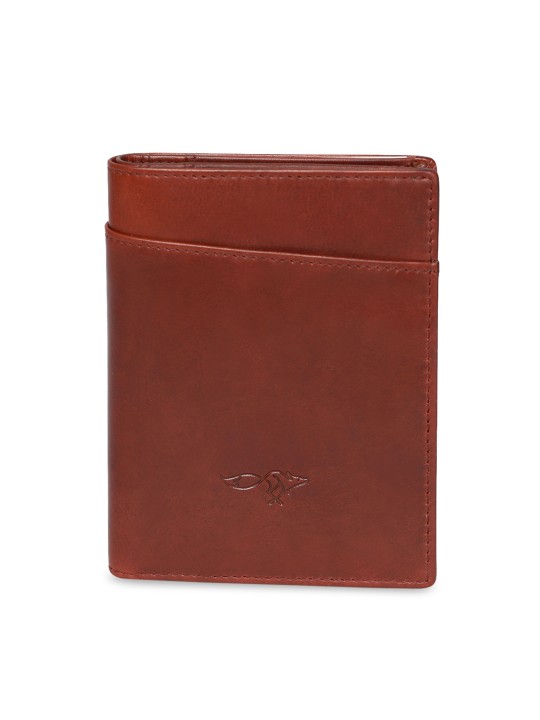 Men Brown Solid Two Fold Leather Wallet