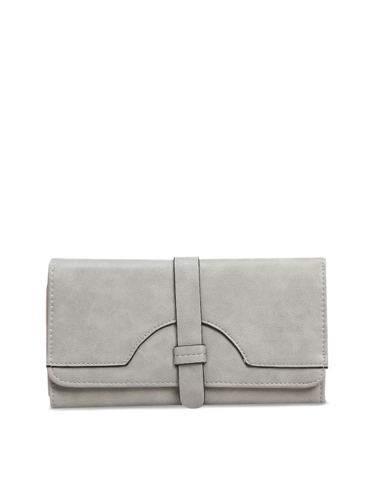 Women Grey Solid Three Fold Wallet