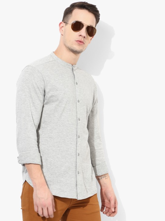 Grey Milange Solid Slim Fit Casual Shirt 38
