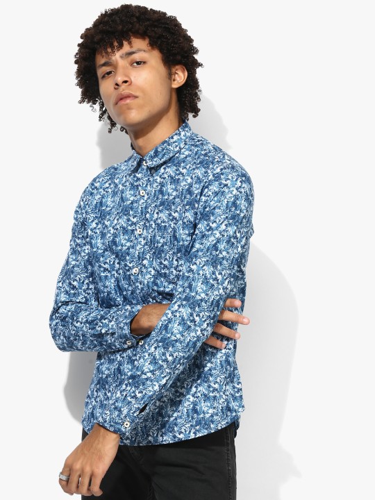 Blue Printed Slim Fit Casual Shirt 40