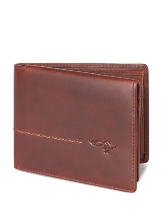 Men Tan Brown Solid Two Fold Leather Wallet