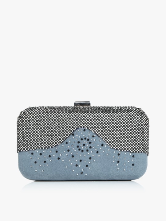 Grey Floral Hand Embroidered Designer Oval Box Clutch