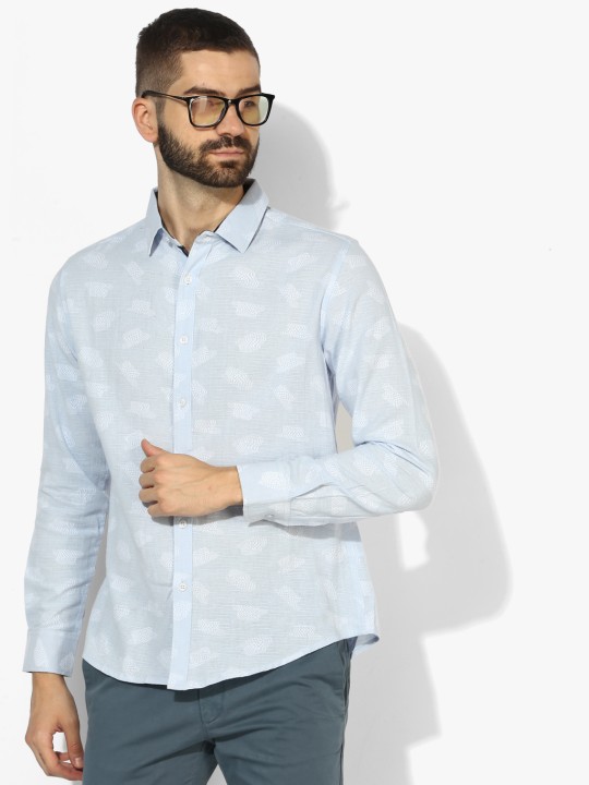 Light Blue Printed Slim Fit Casual Shirt 39