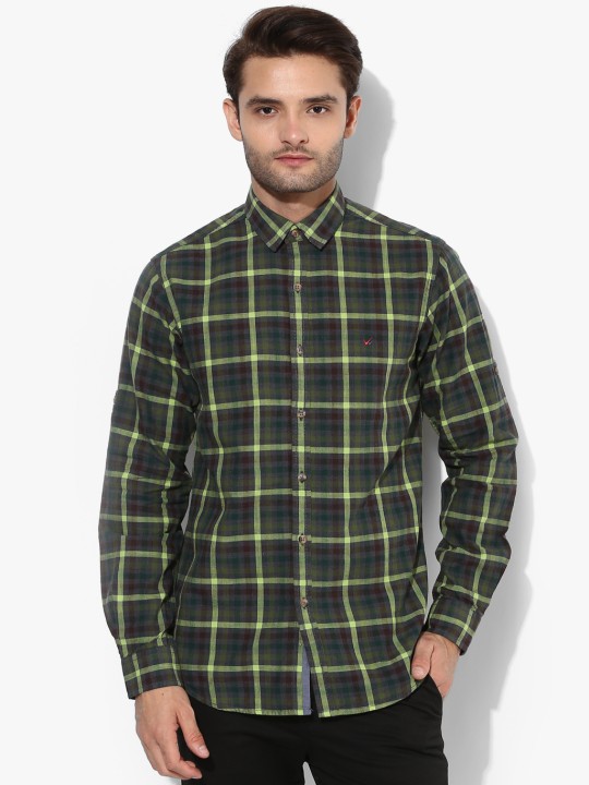 Green Checked Slim Fit Casual Shirt 42